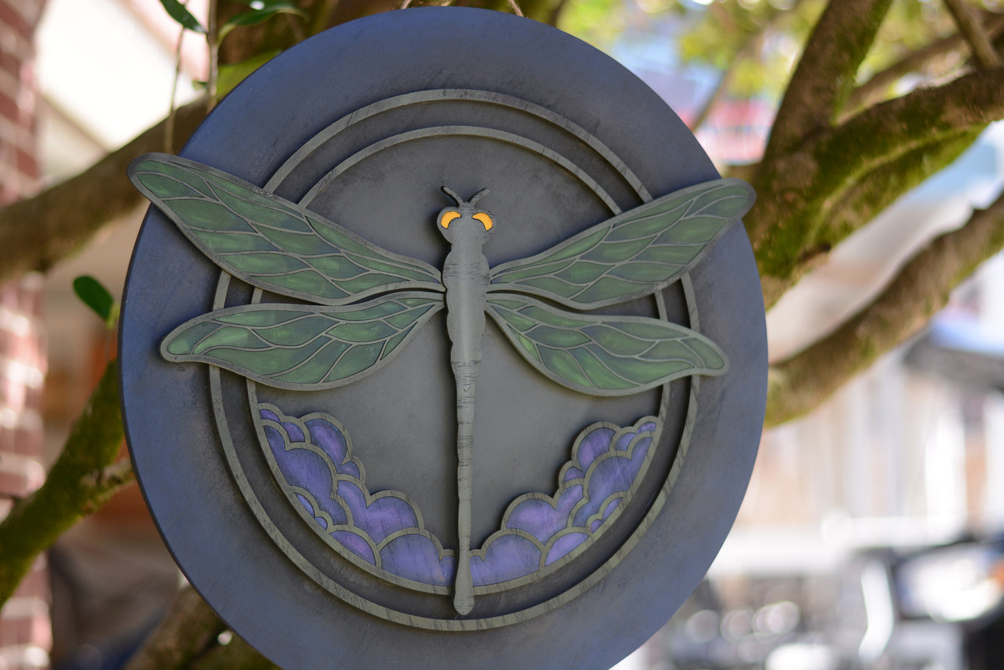 Dragonfly Door Hanger, Wall Hanging, Purple, Green, Blue