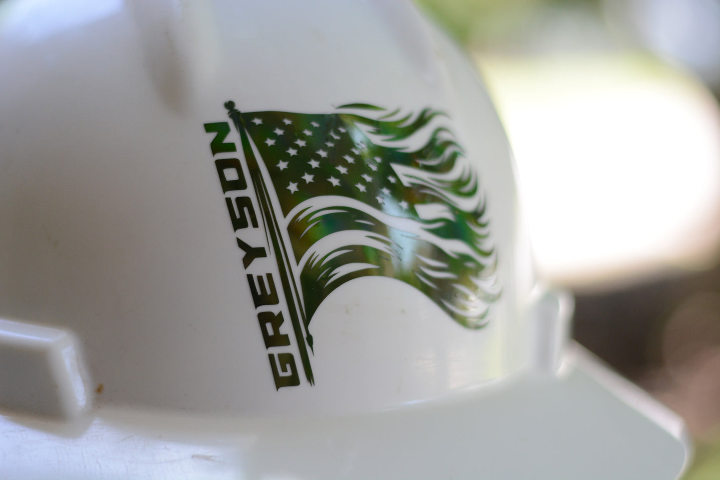 Custom Name Hardhat Decal Sticker Flag