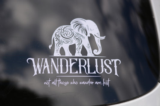 Wanderlust, Not All Those Who Wander Are Lost, Elephant, Car, Truck, Decal, Sticker, Vinyl