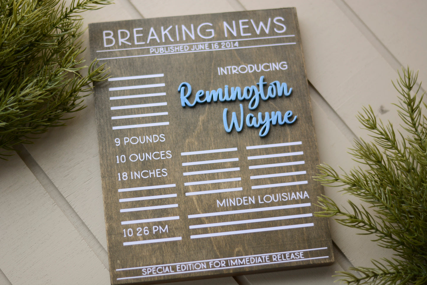 Newspaper Birth Announcement Wood Keepsake