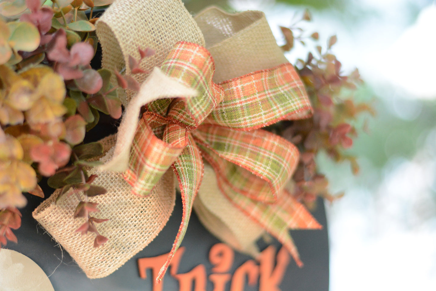 Halloween Door Hanger Wreath | Black | Orange | Haunted House | Jack O Lanterns