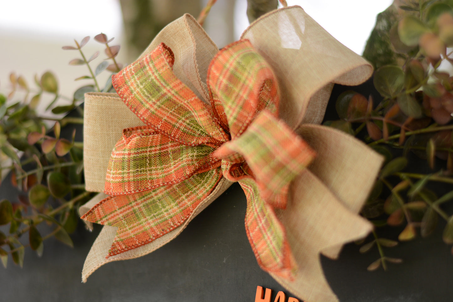 Halloween Door Hanger Wreath | Black | Orange | Scarecrow