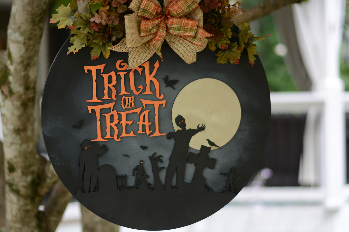 Halloween Door Hanger Wreath | Black | Orange | Zombies