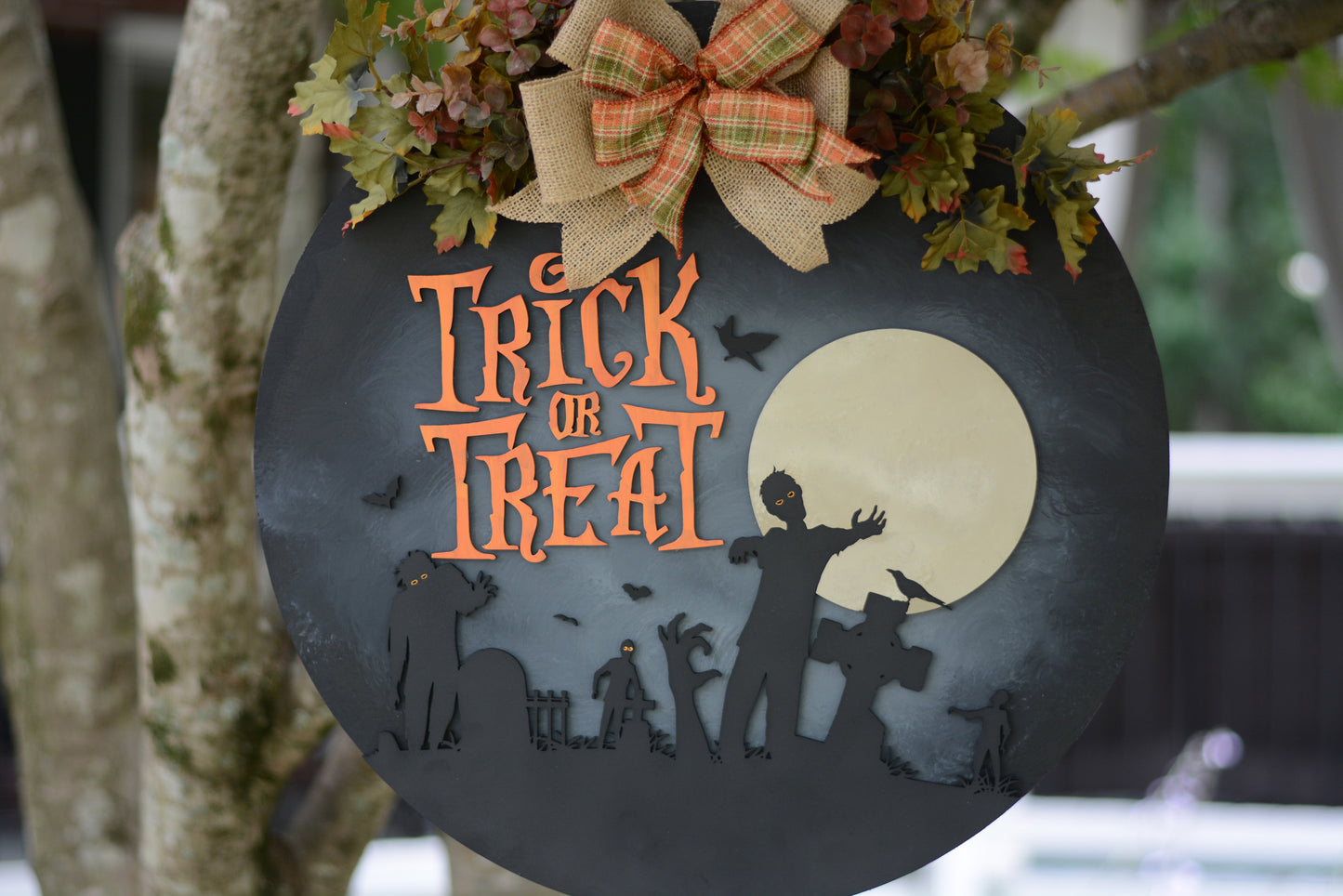 Halloween Door Hanger Wreath | Black | Orange | Zombies