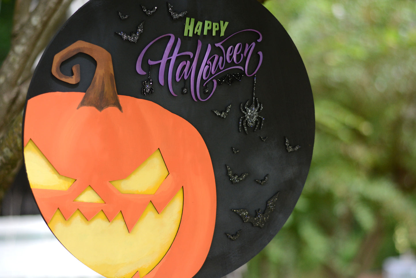 Halloween Door Hanger Wreath | Black | Purple| Jack o Lantern Pumpkin