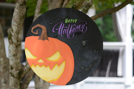 Jack o Lantern Door Hanger Happy Halloween