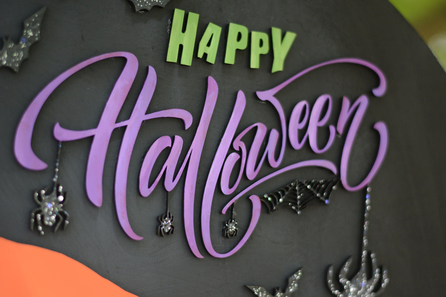 Halloween Door Hanger Wreath | Black | Purple| Jack o Lantern Pumpkin