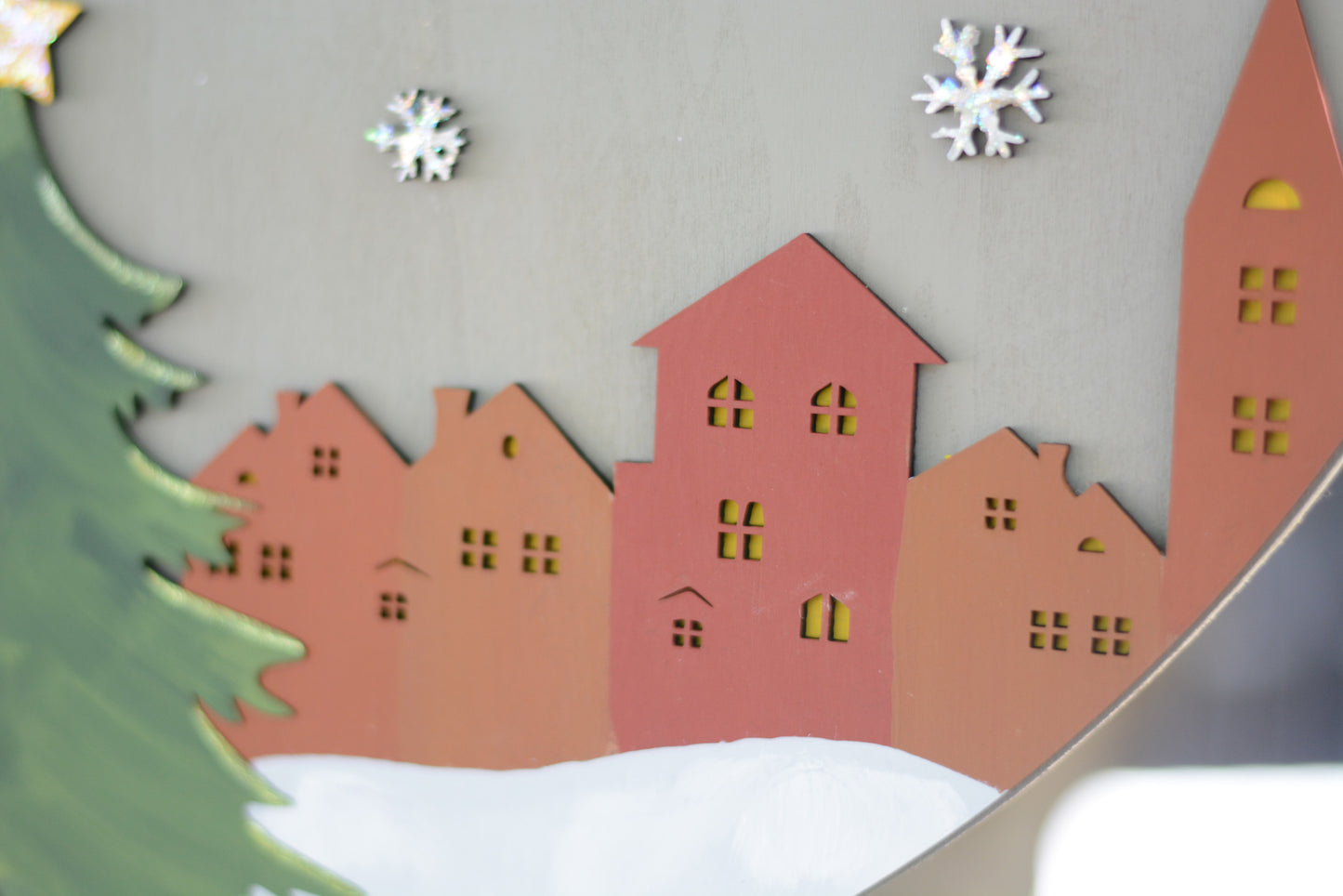 Christmas Door Hanger with Christmas Tree and Village