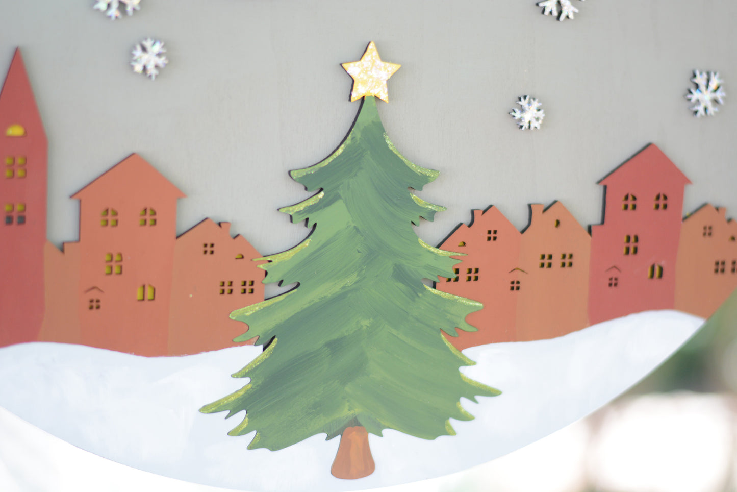 Christmas Door Hanger with Christmas Tree and Village