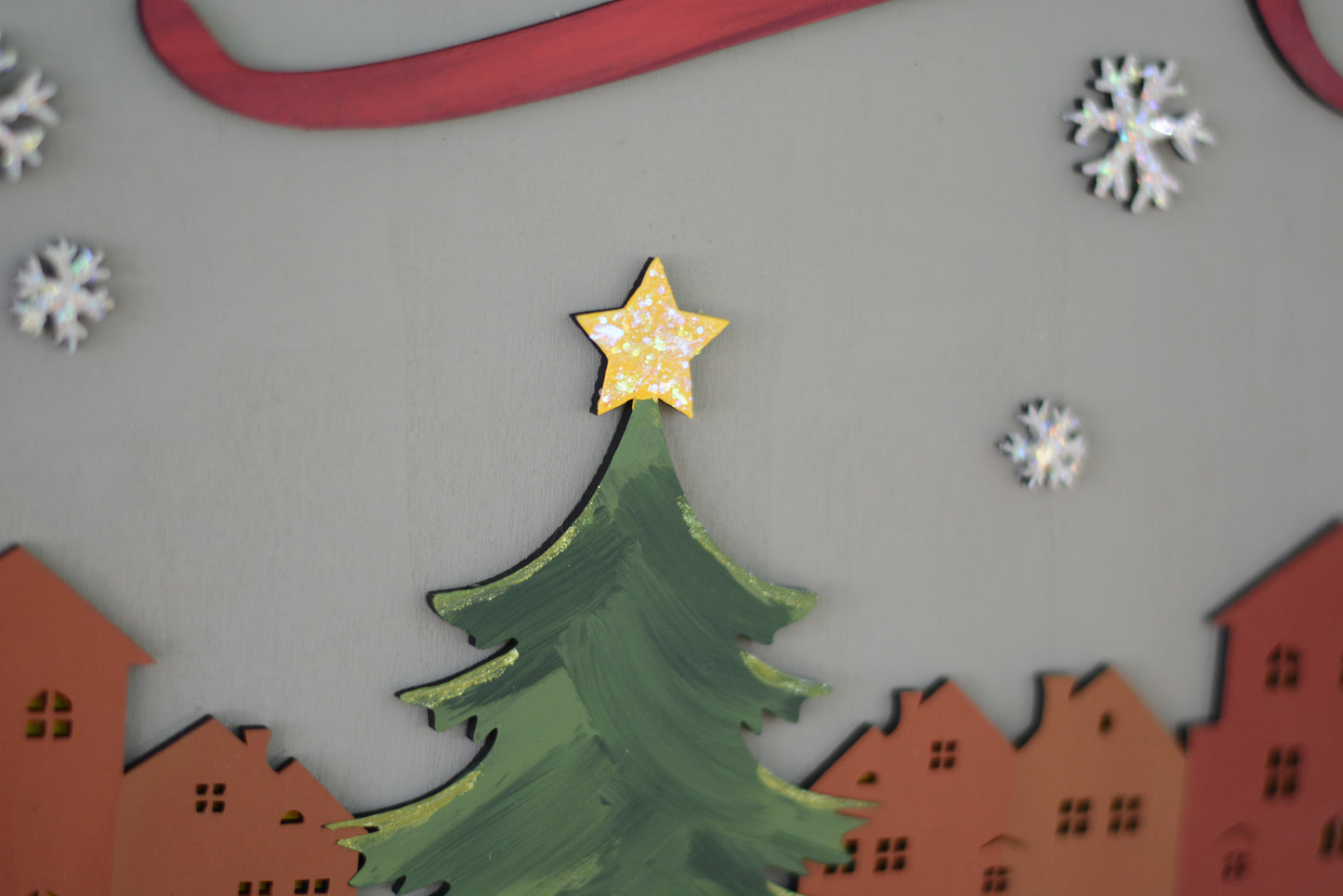 Christmas Door Hanger with Christmas Tree and Village