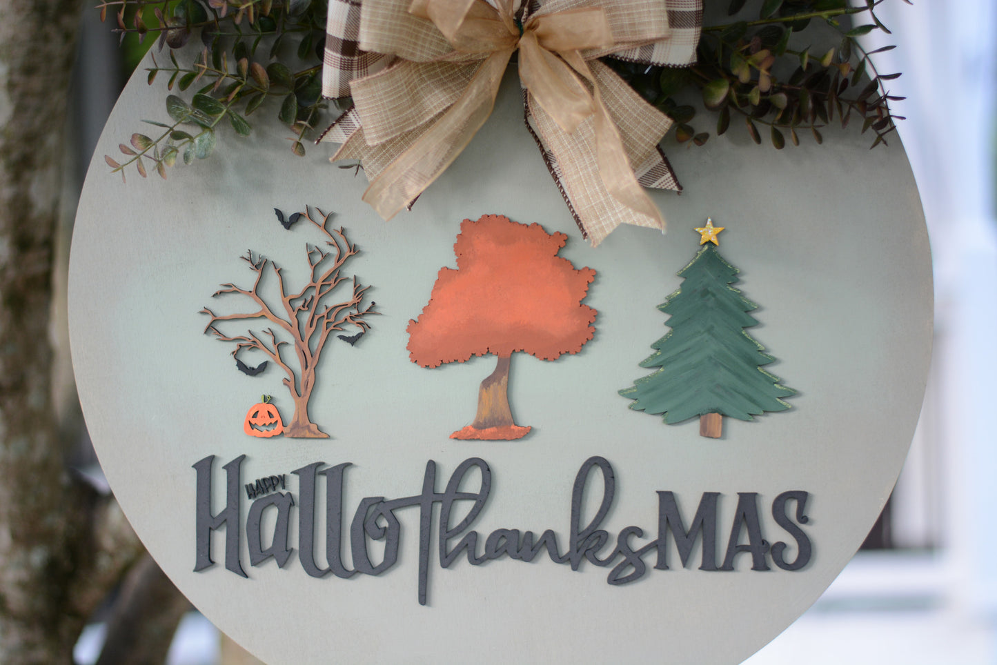 Happy Hallothanksmas Door Hanger Sign Wreath