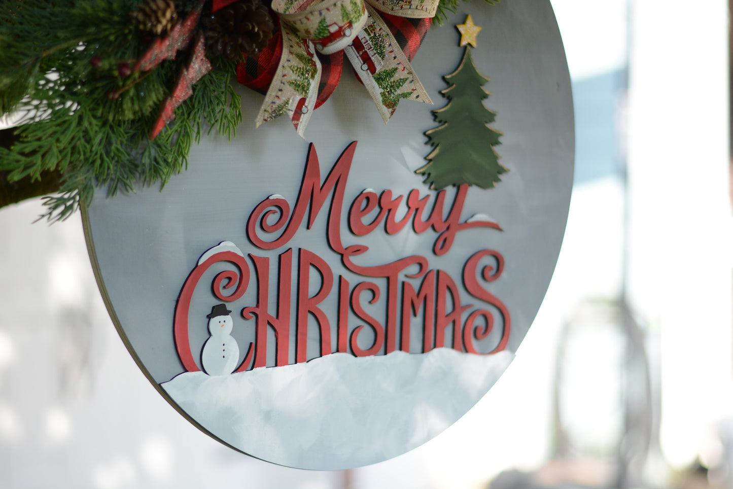 Christmas Door Hanger with Christmas Tree and Snowman