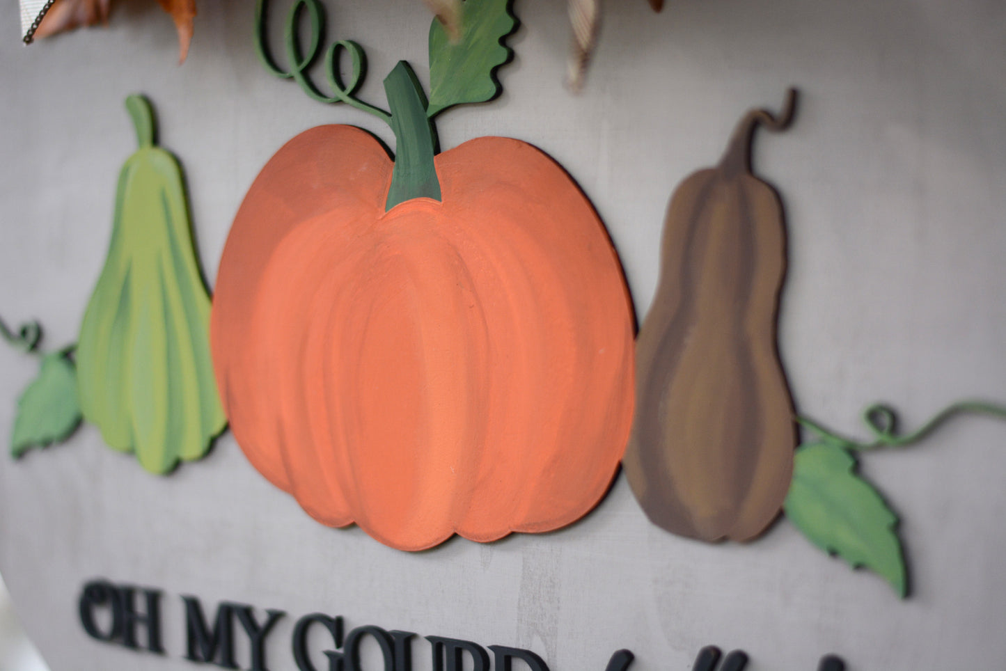 Oh My Gourd, Hello! Large Round Door Hanger Sign Wreath