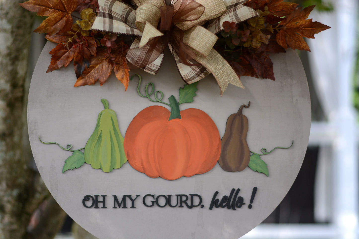 Oh My Gourd, Hello! Large Round Door Hanger Sign Wreath