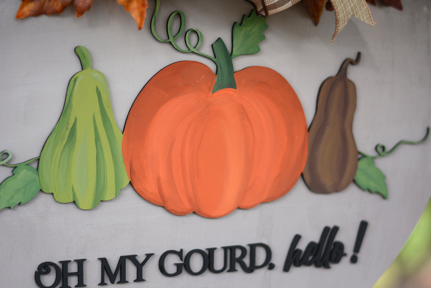 Oh My Gourd, Hello! Large Round Door Hanger Sign Wreath