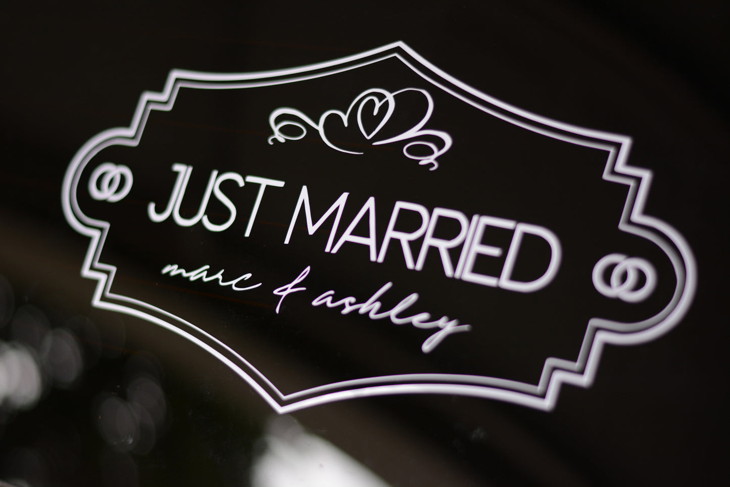 Just Married Personalized Car Truck Vinyl Decal Sticker Delicate Heart Scroll