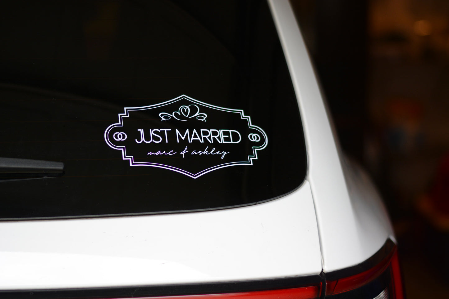 Just Married Personalized Car Truck Vinyl Decal Sticker Delicate Heart Scroll