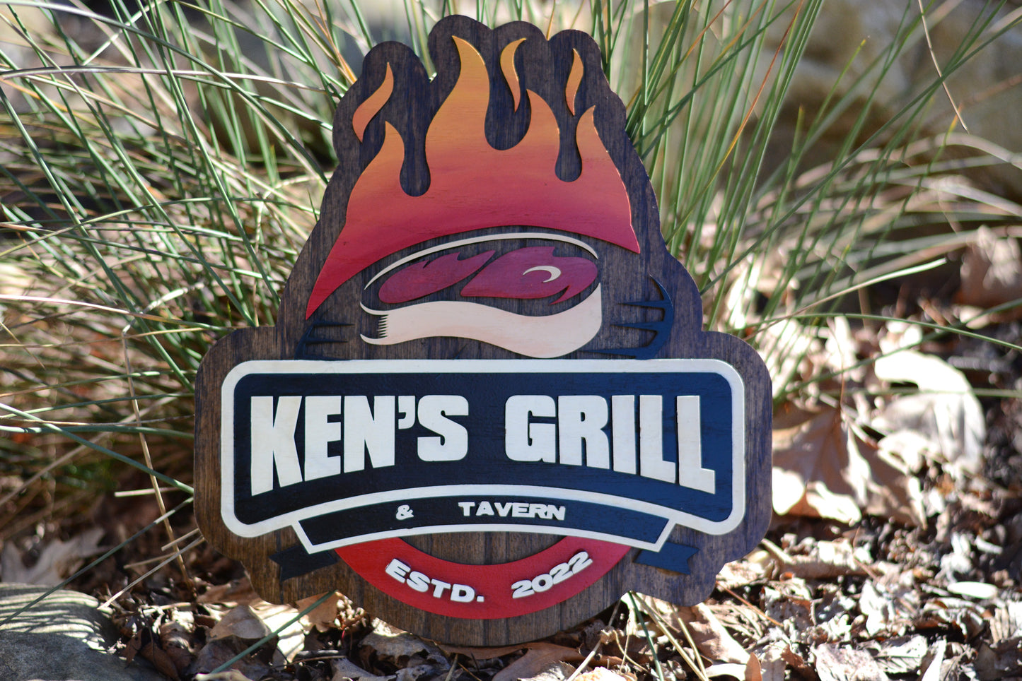 Backyard Patio BBQ Personalized Grill Sign, Plaque, Steak, Tavern, Est Date