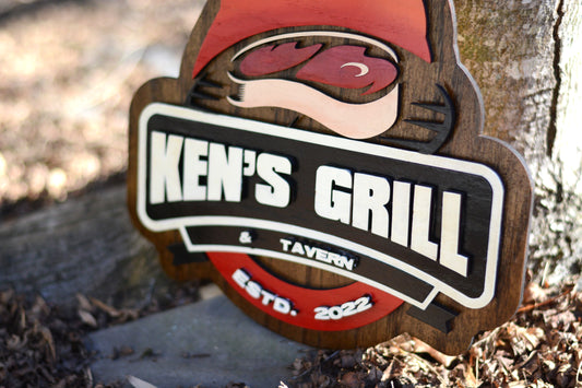 Backyard Patio BBQ Personalized Grill Sign, Plaque, Steak, Tavern, Est Date