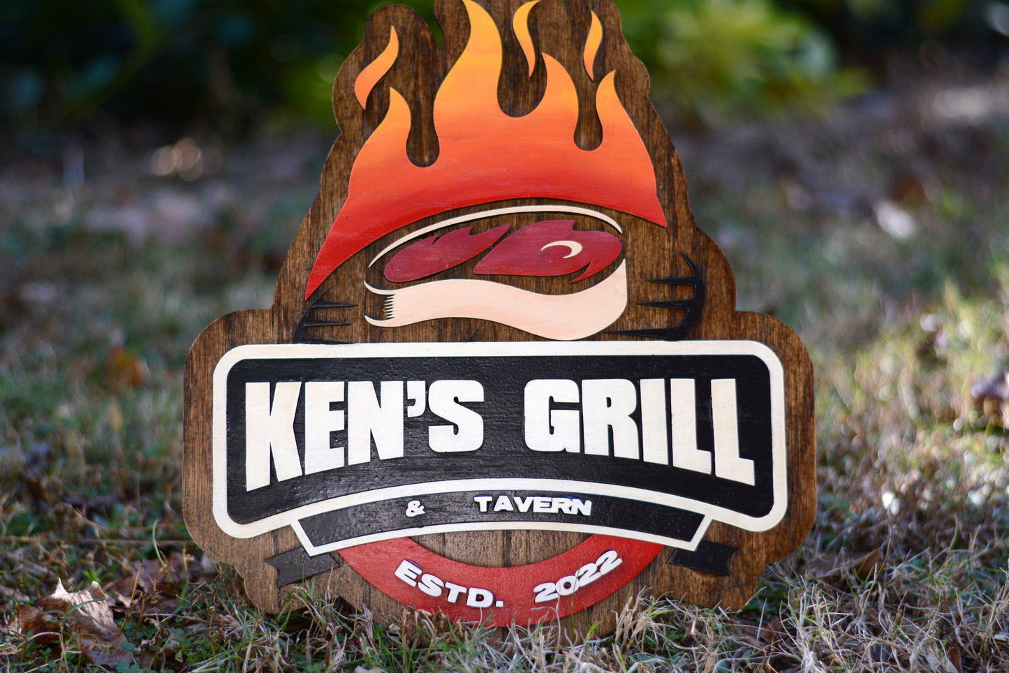 Backyard Patio BBQ Personalized Grill Sign, Plaque, Steak, Tavern, Est Date