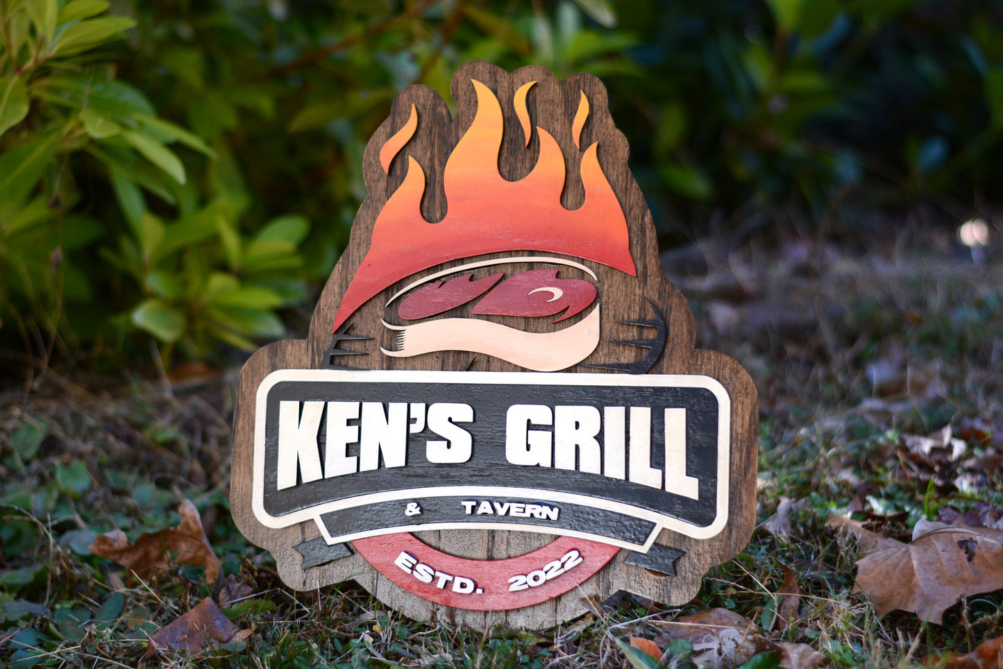 Backyard Patio BBQ Personalized Grill Sign, Plaque, Steak, Tavern, Est Date