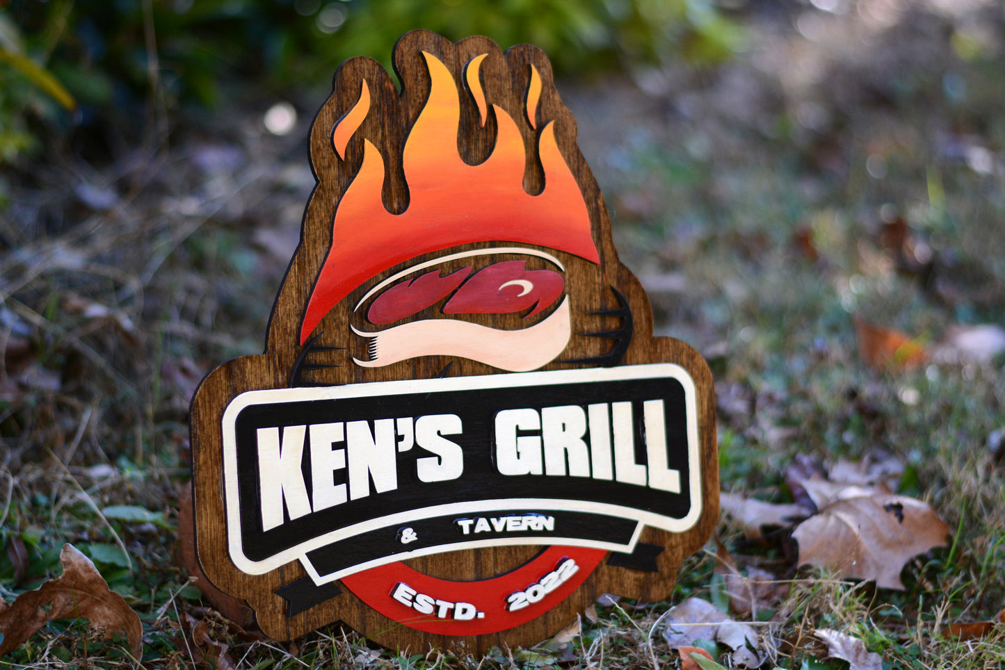 Backyard Patio BBQ Personalized Grill Sign, Plaque, Steak, Tavern, Est Date