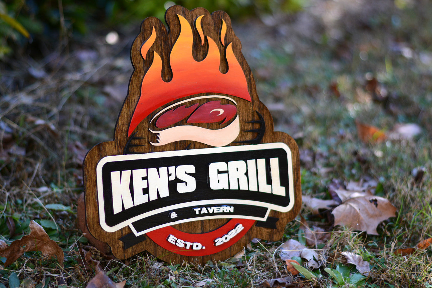 Backyard Patio BBQ Personalized Grill Sign, Plaque, Steak, Tavern, Est Date