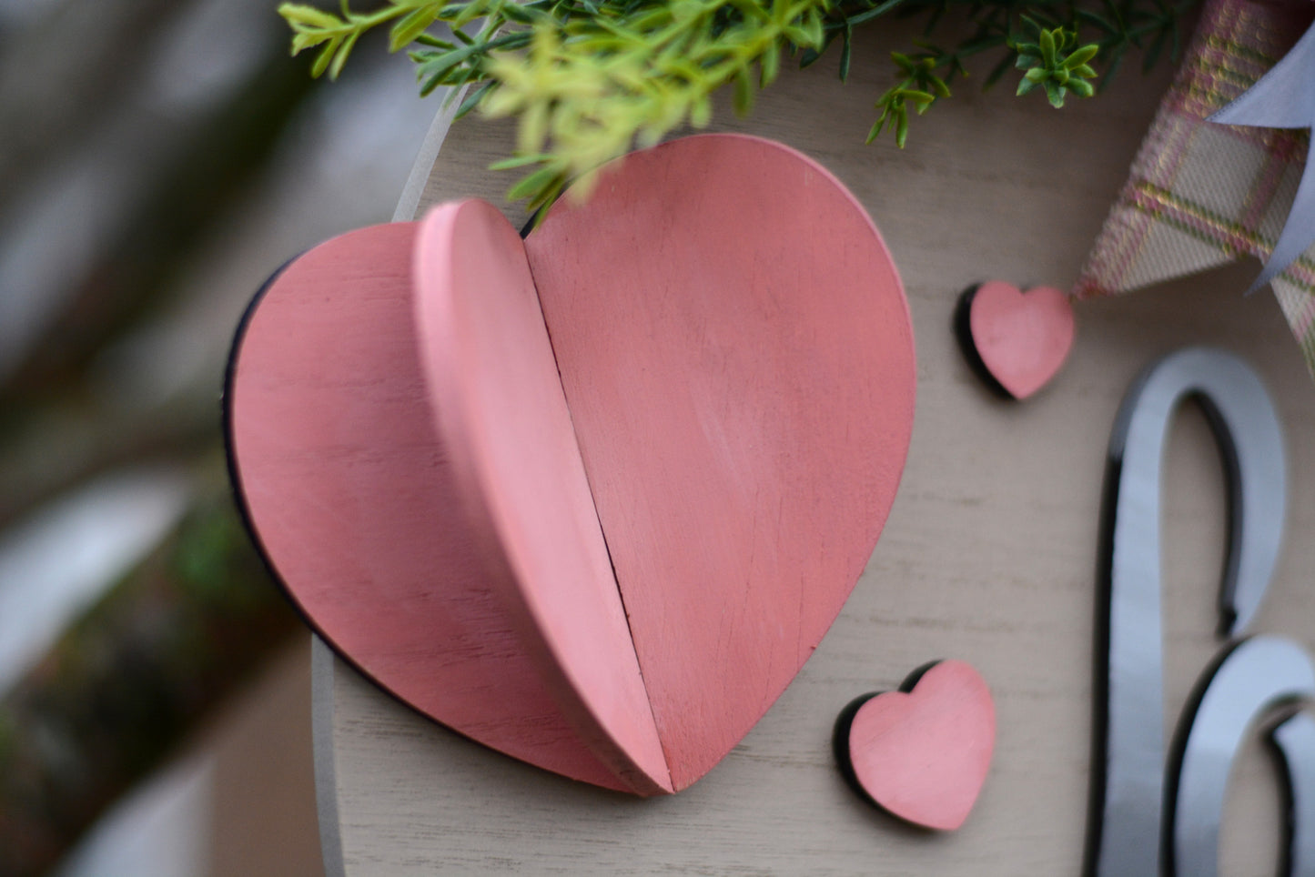 Valentine's Day, "Paper Hearts", Love, Year Round, 18 Inch Large Door Hanger, Wreath, Pink, Gray, Green