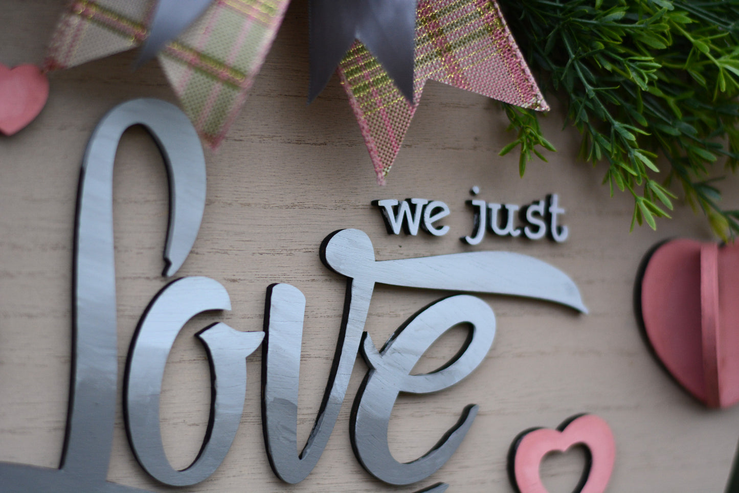 Valentine's Day, "Paper Hearts", Love, Year Round, 18 Inch Large Door Hanger, Wreath, Pink, Gray, Green