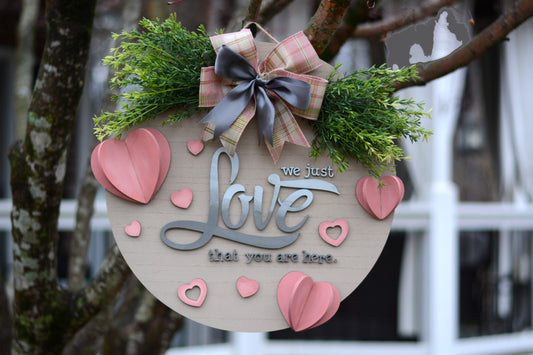 Valentine's Day, "Paper Hearts", Love, Year Round, 18 Inch Large Door Hanger, Wreath, Pink, Gray, Green