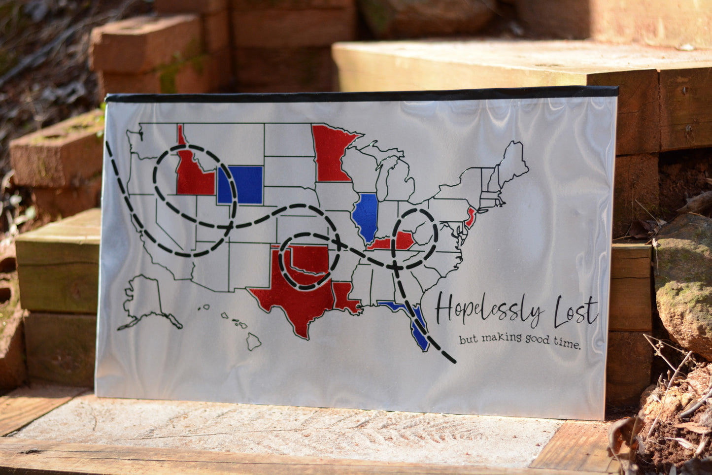 Extra Large RV Travel Adventure USA States Map Tracker, Hopelessly Lost But Making Good Time