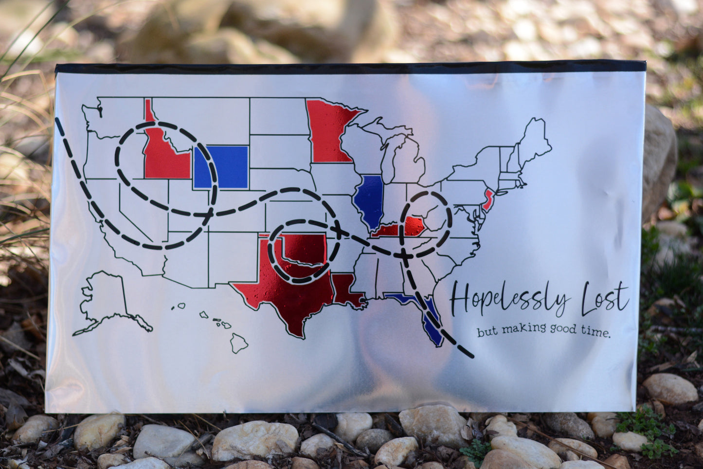 Extra Large RV Travel Adventure USA States Map Tracker, Hopelessly Lost But Making Good Time