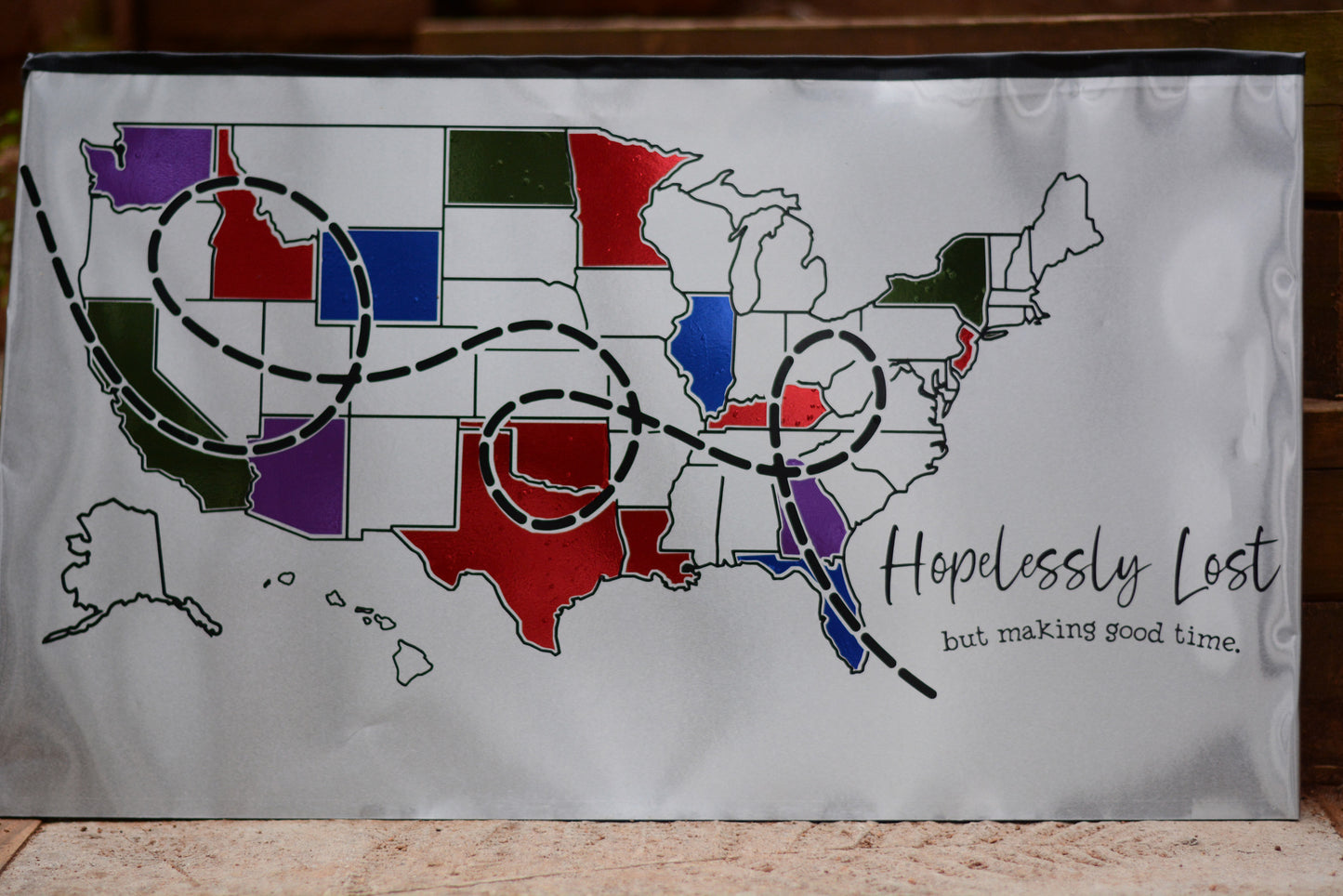 Extra Large RV Travel Adventure USA States Map Tracker, Hopelessly Lost But Making Good Time