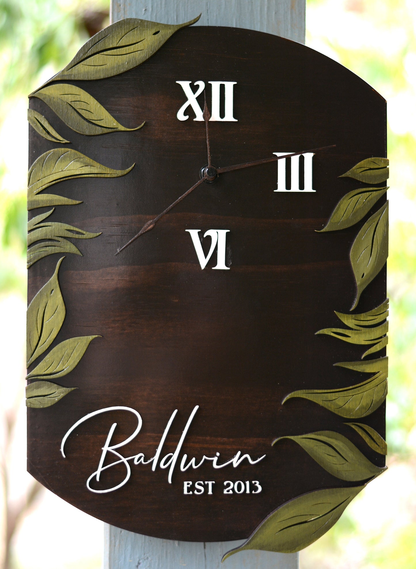 Custom Anniversary Wood Leaf Clock