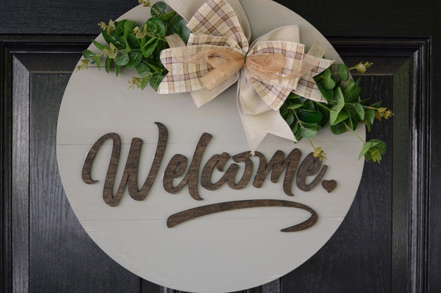 Front Door Decor | Front Door Wreath | Welcome Door Hanger | Round Welcome Sign | Year Round Wreath