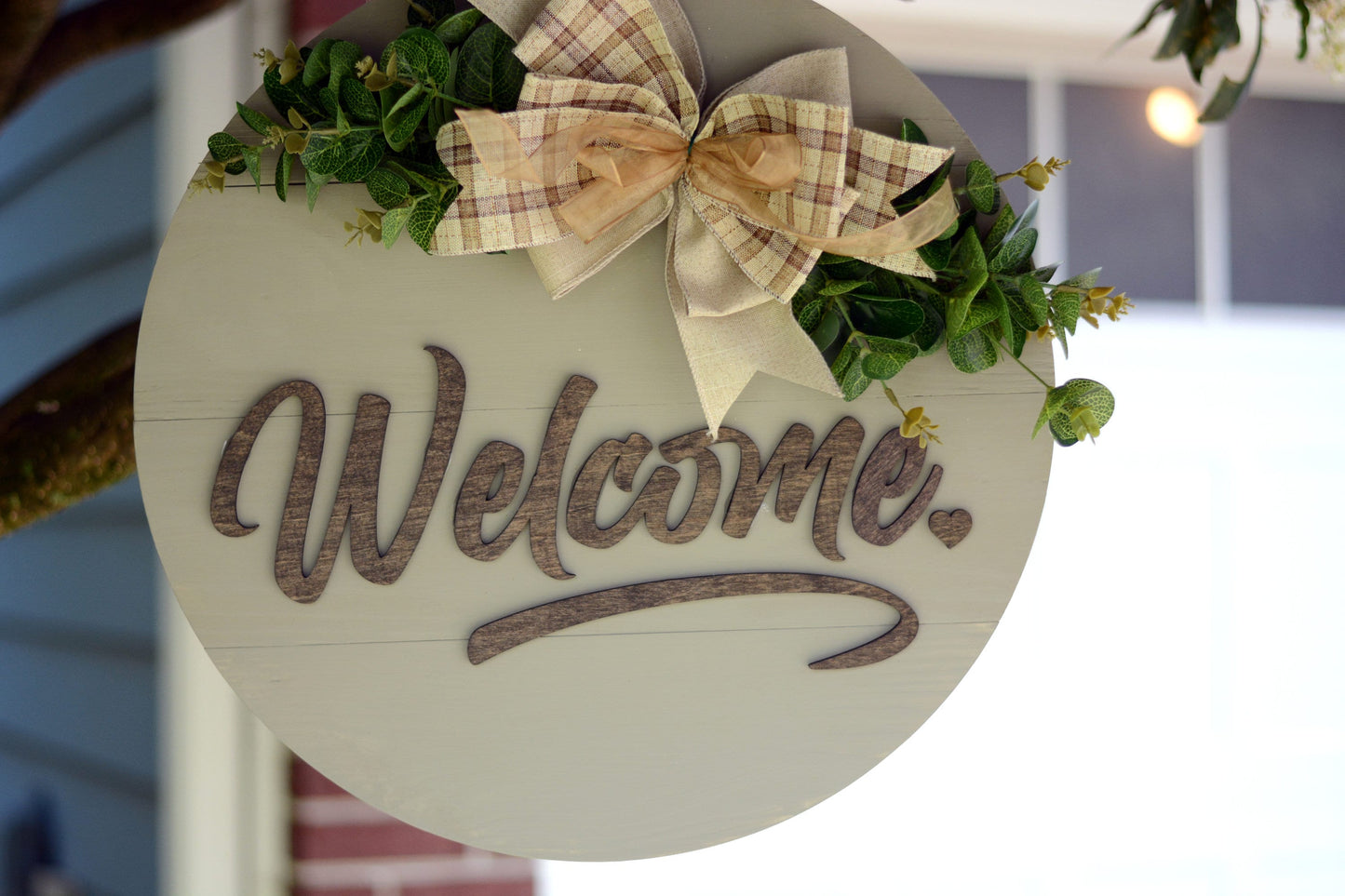 Front Door Decor | Front Door Wreath | Welcome Door Hanger | Round Welcome Sign | Year Round Wreath